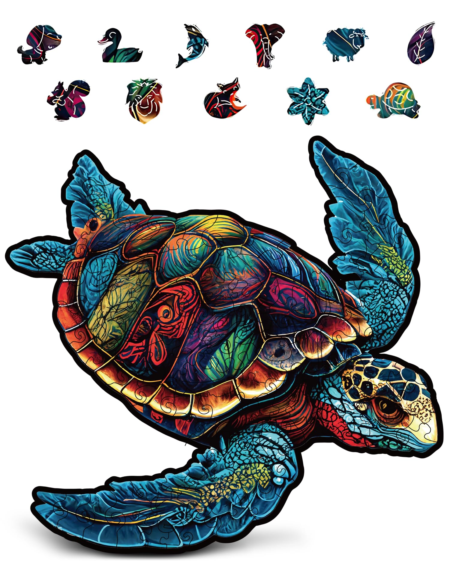 Crafthub Animal Wooden Puzzles for Adults  A3 Vibrant Blossom Hummingbird with 127 Pieces Wood Puzzles  Jigsaw Puzzles with Unique Animal Shapes  10.7" x 10.9" (Turtle)