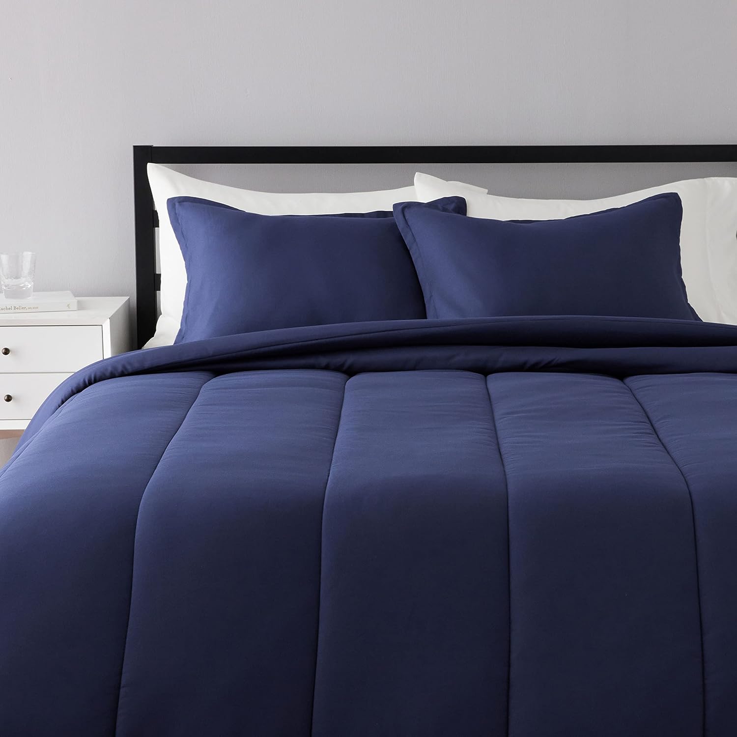 AmazonBasics Comforter Set, Full / Queen, Navy Blue, Microfiber, Ultra