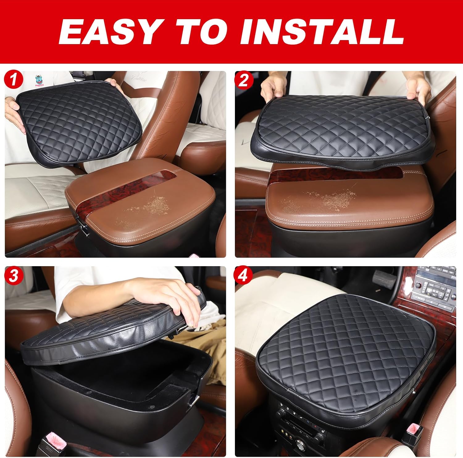 Center Console Armrest Cover Compatible with Cadillac Escalade 2007-2014 Accessories, Leather Armrest Lid Cushion Pad, Armrest Seat Box Cover Mat for Escalade