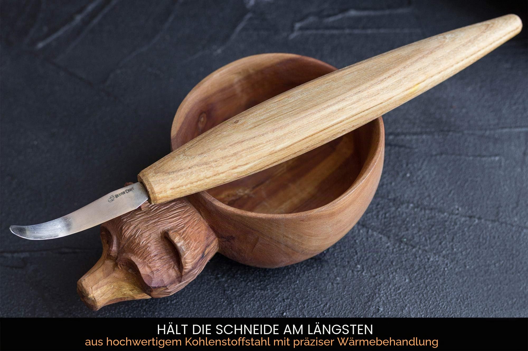 BeaverCraft Hakenmesser Holzschnitzerei SK4s Langmesser Schnitzwerkzeuge zum Löffelschnitzen 6cm Langer Griff 20cm Löffelmesser Holzschnitzwerkzeuge Schüssel Kuksa Schnitzwerkzeug
