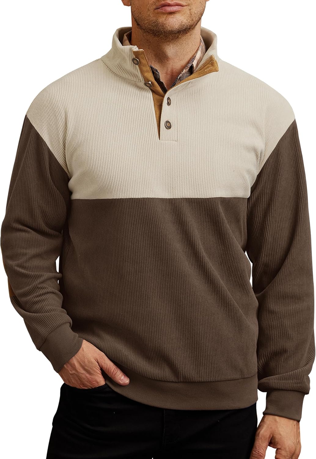 Mens Corduroy Fleece-Lined Sweatshirts Winter Heavyweight Casual Fashion Button Pul...