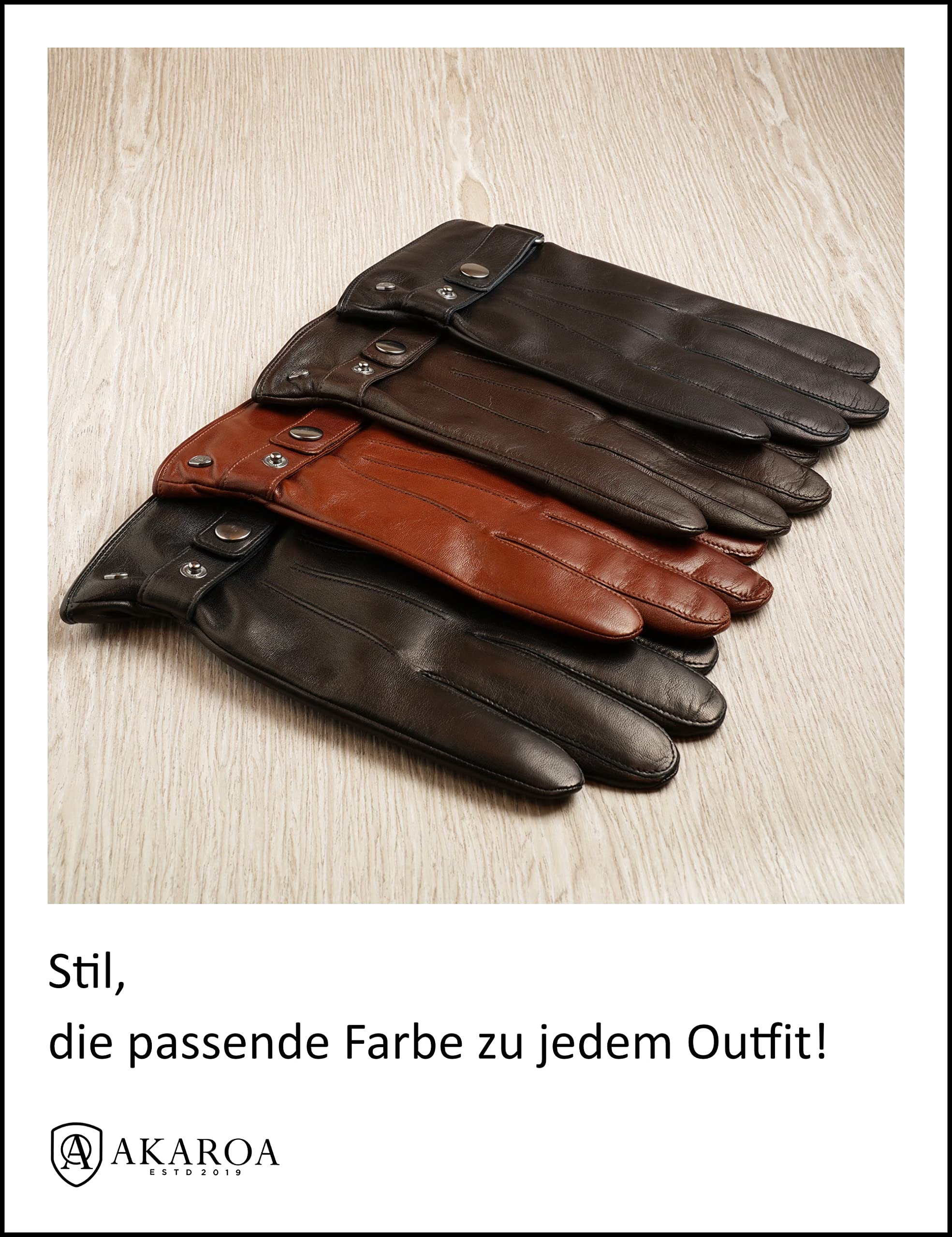 AKAROA ESTD 2019 Guanti in pelle da uomo RON, funzione touchscreen, pelle italiana, fodera in maglia riciclata 50% cashmere e 50% lana, 5 taglie S - XXL