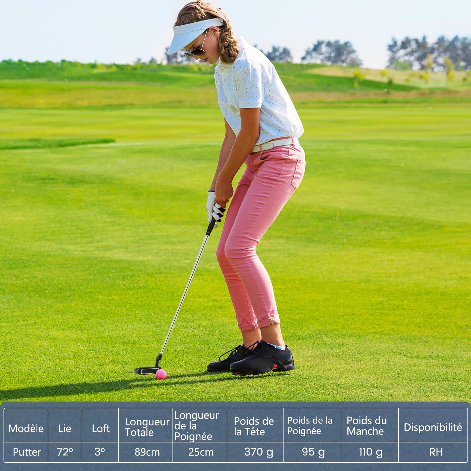 GOPLUS Putter de Golf de 89 cm, Putter de Golf pour Droitier avec Housse de Tête Gratuite et Lignes d'Alignement, Style Maillet pour Hommes et Femmes