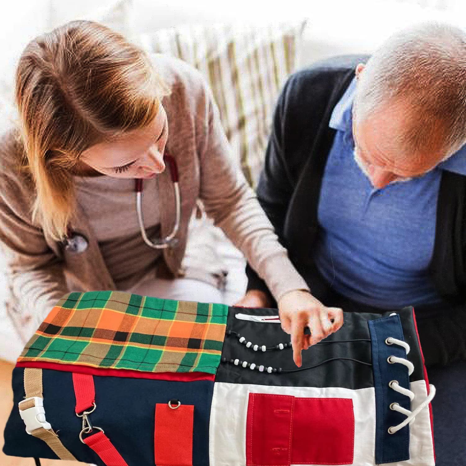 Fidget Blanket, Autistic Alzheimers Therapy Toys for Adults and Seniors, Dementia Blanket Relieve Anxiety, Sensory Dementia Pad Improves Dexterity and Mental Stimulation (M-23.7IN * 11.9IN)