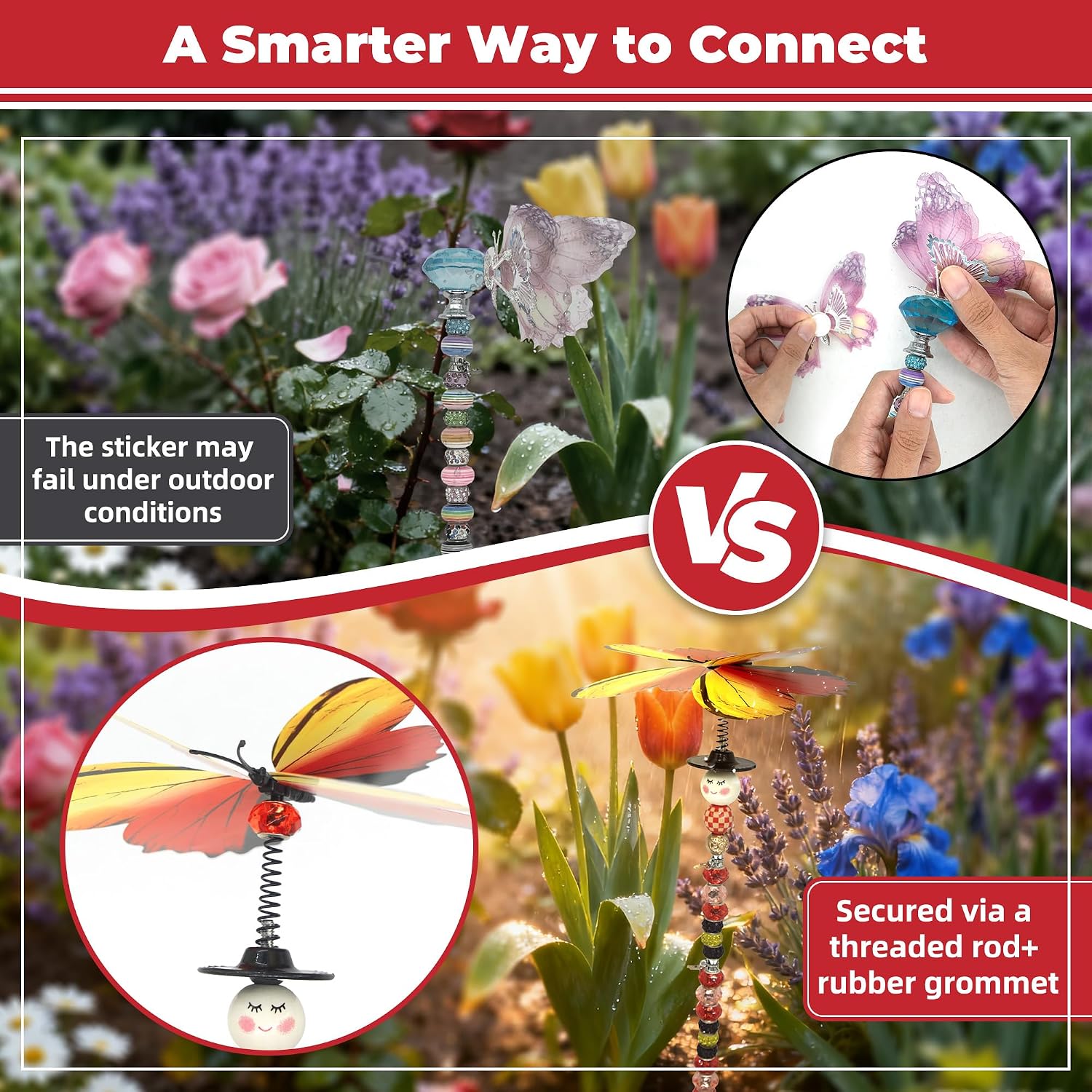 156 Pcs Butterfly Garden Stakes Kit 3D DIY Craft Set with Stainless Steel Rods, Double-Layered Wings & Character Beads for Garden Decoration and Creative Family Bonding Activity