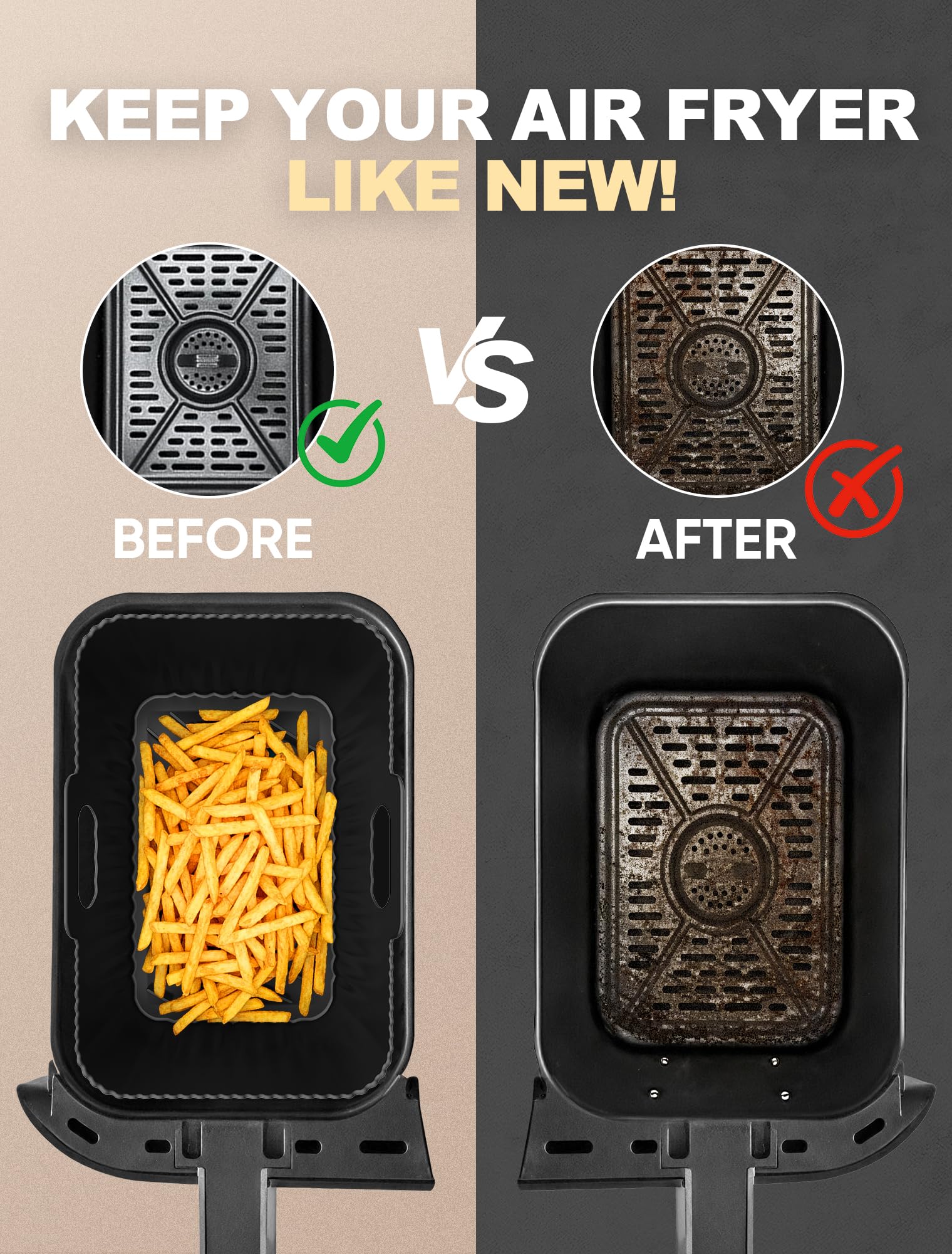 Silicone Air Fryer Liners 2 Pack for Ninja Dual Zone AF400UK AF451UK AF300UK 8–9.5L Foodi MAX, Compatible with Tower T17088, Keplin, EMtronics Reusable Non-Stick Dishwasher Safe Accessories — view 4