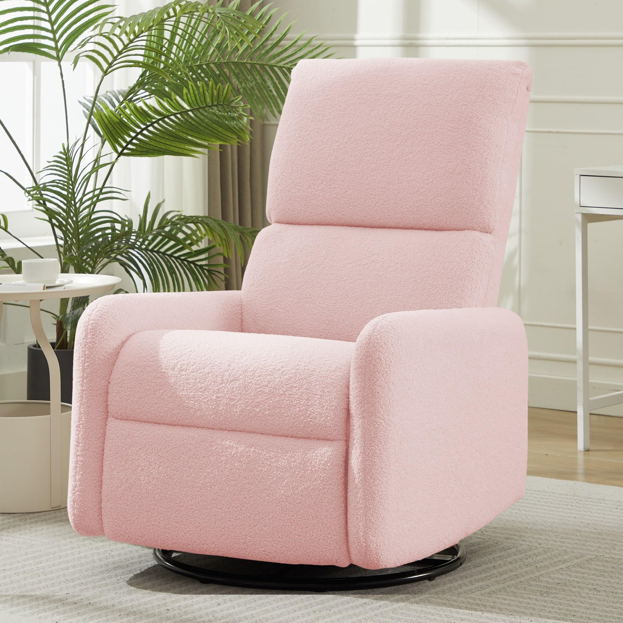 Korser 360° Rocking Chair, Nursery Rocker Chair with Side Pockets, Glider Nursing Chair with Steel Structure Base, Small Chair for Small Spaces, Sherpa Swivel Accent Chairs for Living Room, Nursing