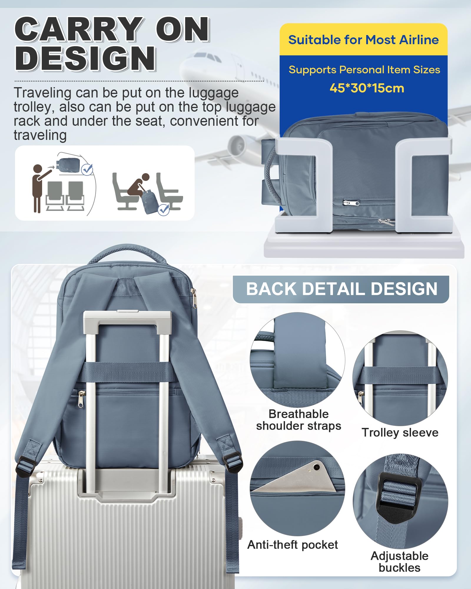 SZLX Zaino Ryanair 40x20x25 Donna Zaino da Viaggio 40x30x20 Sottovuoto con pompa Bagaglio a Mano Sottovuoto Uomo Borse da Cabina 45x36x20 Easyjet con scomparto per scarpe per Laptop da 14 Pollici