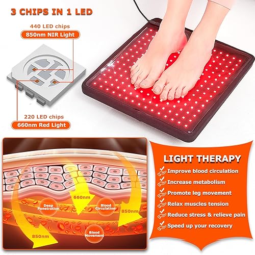 Miniatura 3 de CAMECO 1 paquete de terapia de luz roja para apoyo de pies, terapia de luz infrarroja cercana para neuropatía de pies, piernas, espalda, alivio del