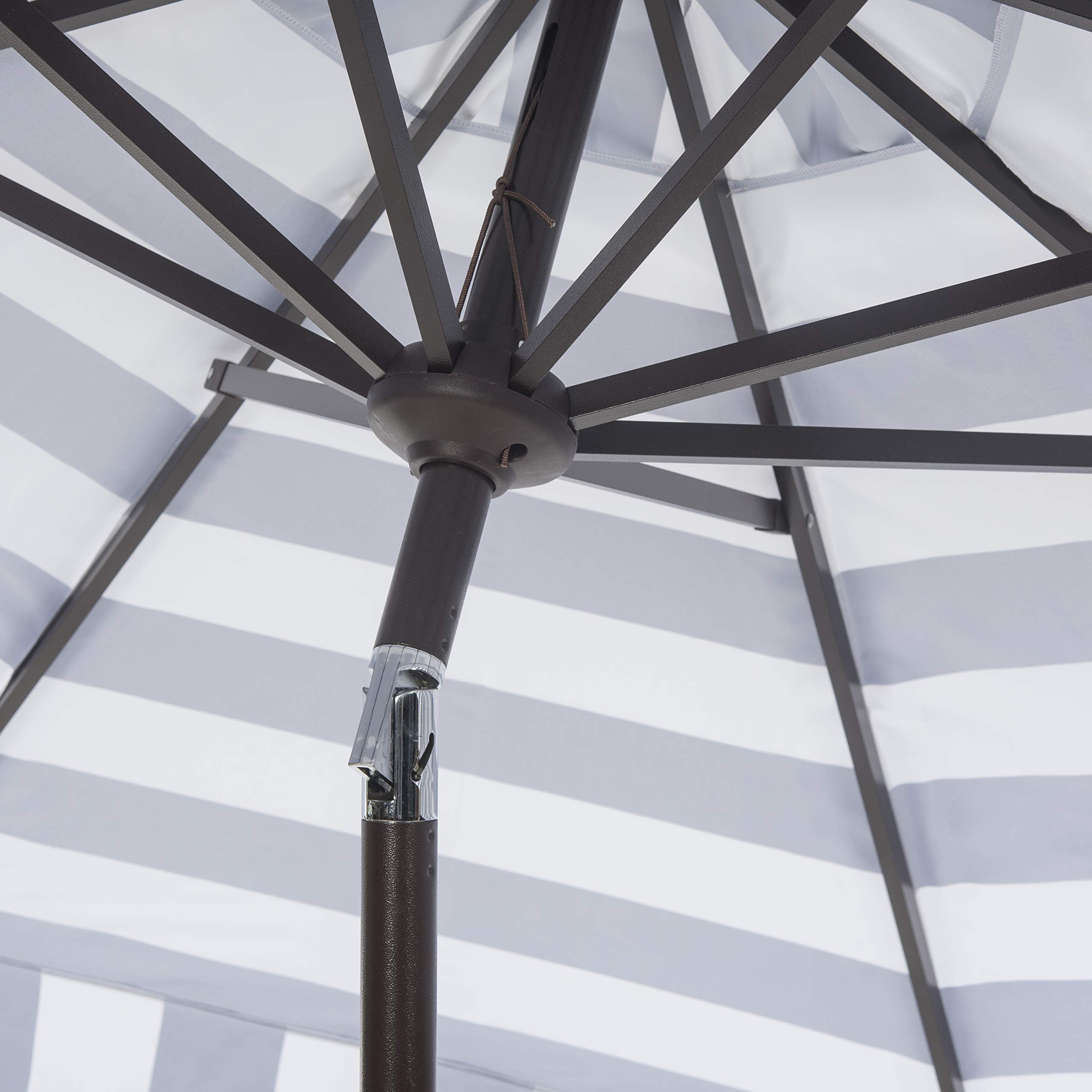 9 ft aluminum patio umbrella in spa SAFAVIEH Outdoor - Elsa 9-Foot Crank - Black & White Canopy - Brown Pole - Striped European Design Each umbrella is designed to cover 48 in California Umbrella 9' Casa Series