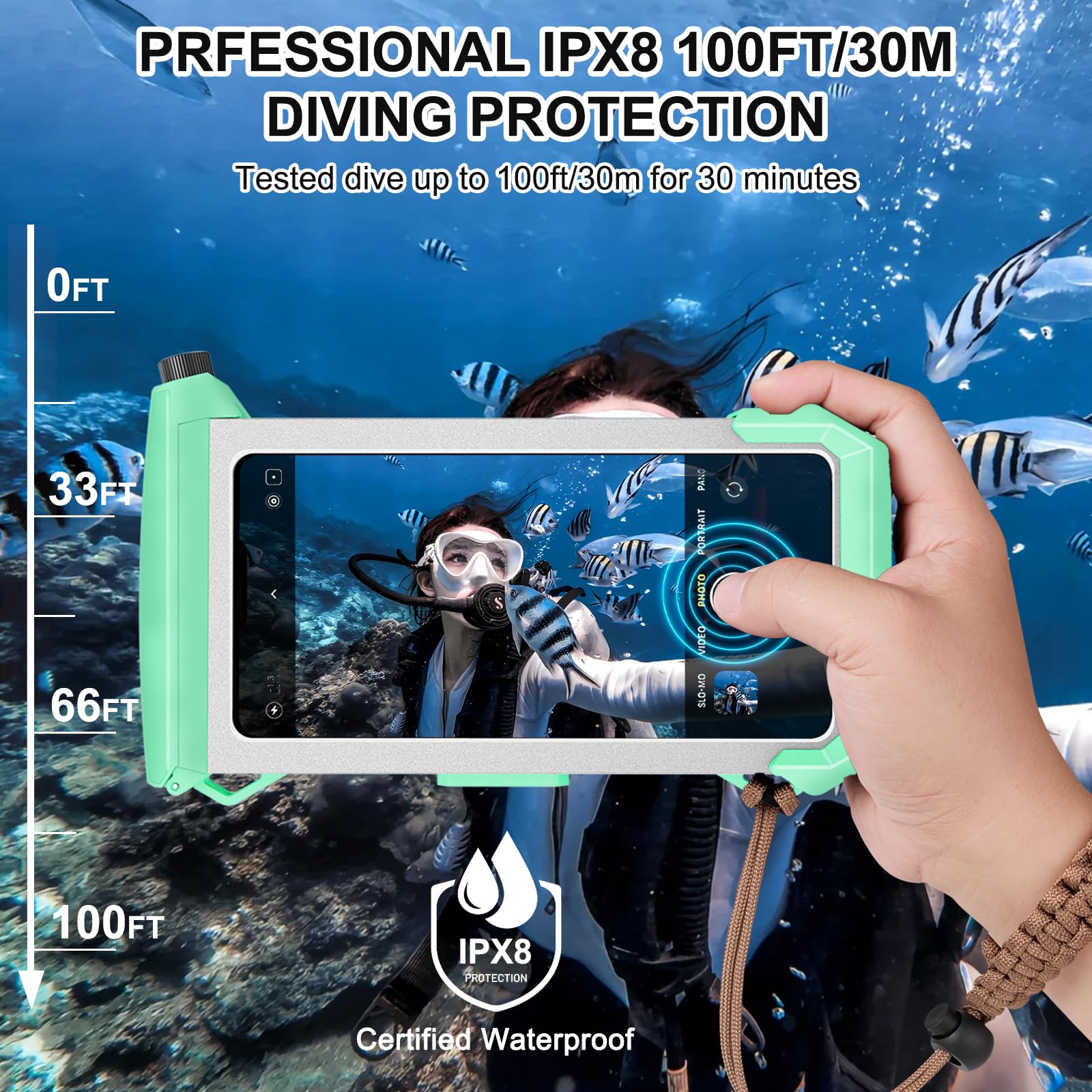 Coque de Téléphone de Plongée Professionnelle Pochette Étanche Smartphone IPX8 Pochette Téléphone Étanche Housse sous-Marin Étui de Protection pour iPhone 17 Pro 17 Air 17 Pro Max 16e 14 15 16 Pro Max