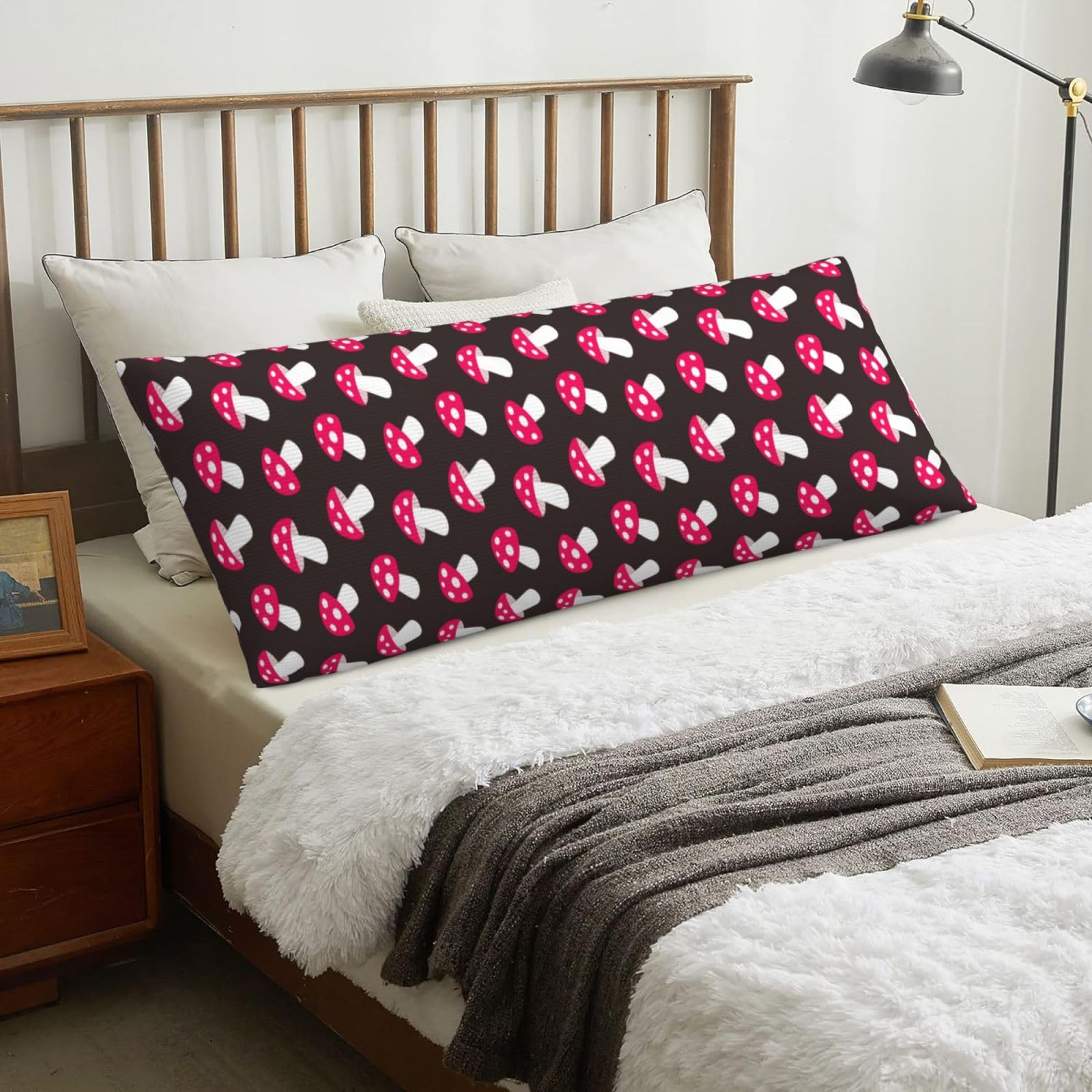 Mushroom Fungus Pattern, Body Pillow Cover with Zipper,Long Body Pillowcase 20 x 60 in