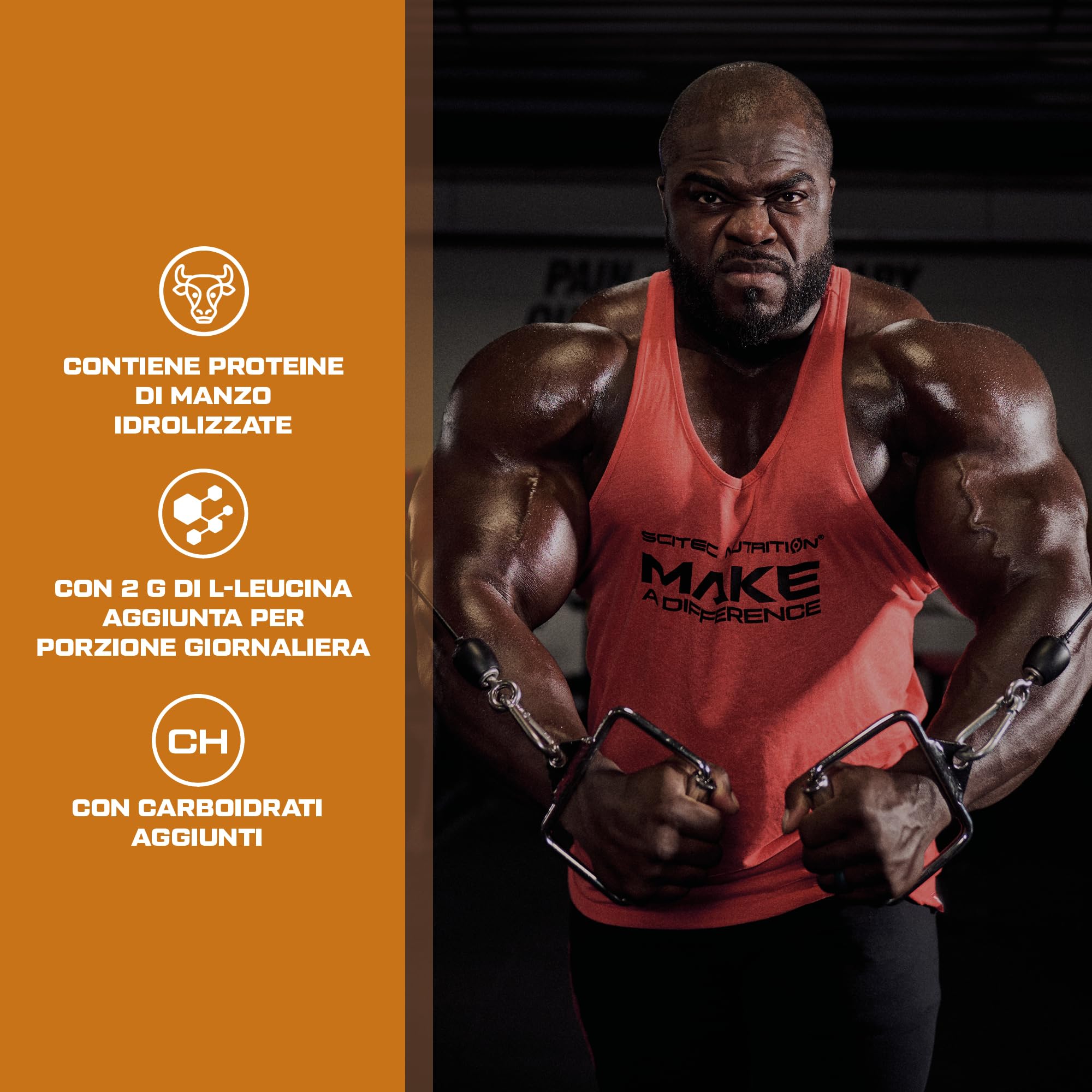 Scitec Nutrition 100% Beef Muscle, Bevanda aromatizzata di proteine in polvere con carboidrati, L-leucina ed edulcoranti, senza lattosio e glutine, a basso contenuto di zucchero, 3180 g, Cioccolato