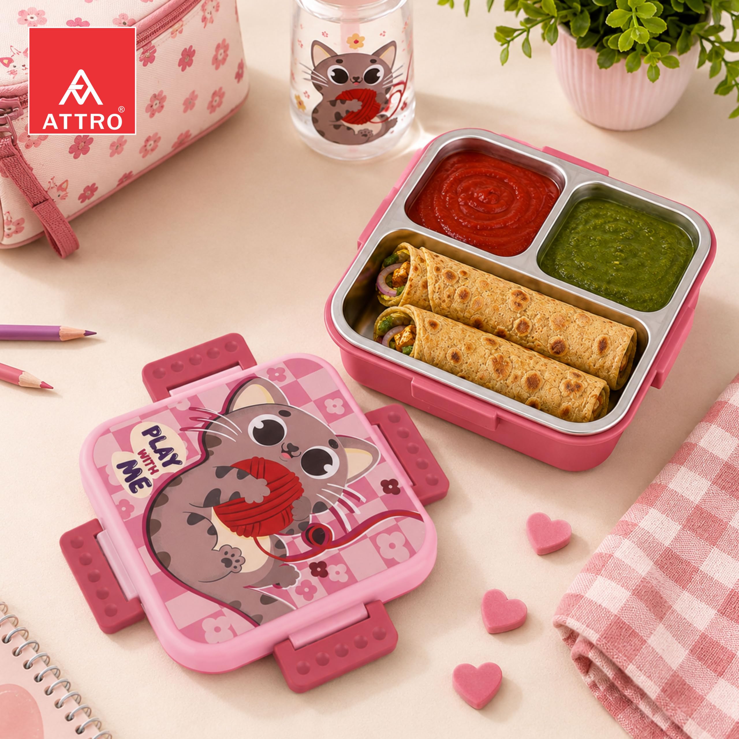ATTRO Kids Lunch Box - Stainless Steel 3 Compartment -7 ATTRO Kids Lunch Box - Stainless Steel 3 Compartment -7