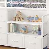 Letto a Soppalco per Bambini con Scaffale Aperto & Cassapanca Portagiochi, Letto Bambino con 5 Cassetti, Illuminazione LED RGB Integrata, Sponda di Sicurezza Alta 13",Area Giochi sotto il Letto,Bianco - 7