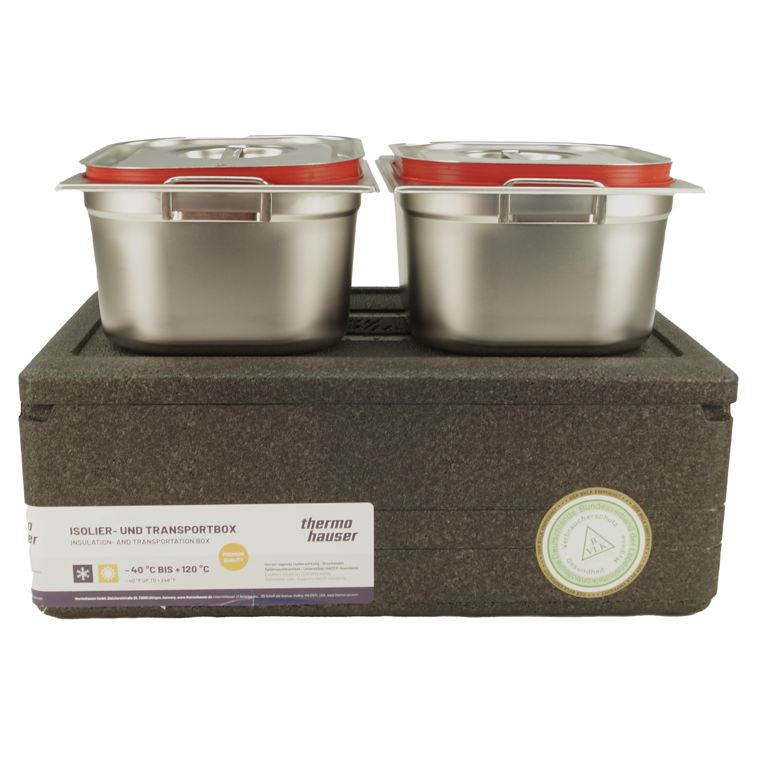 GVK ECO EPP Thermohauser - Nevera térmica (incluye 2 x GN 1/2 de 150 mm con asas y tapa de anillo de silicona)