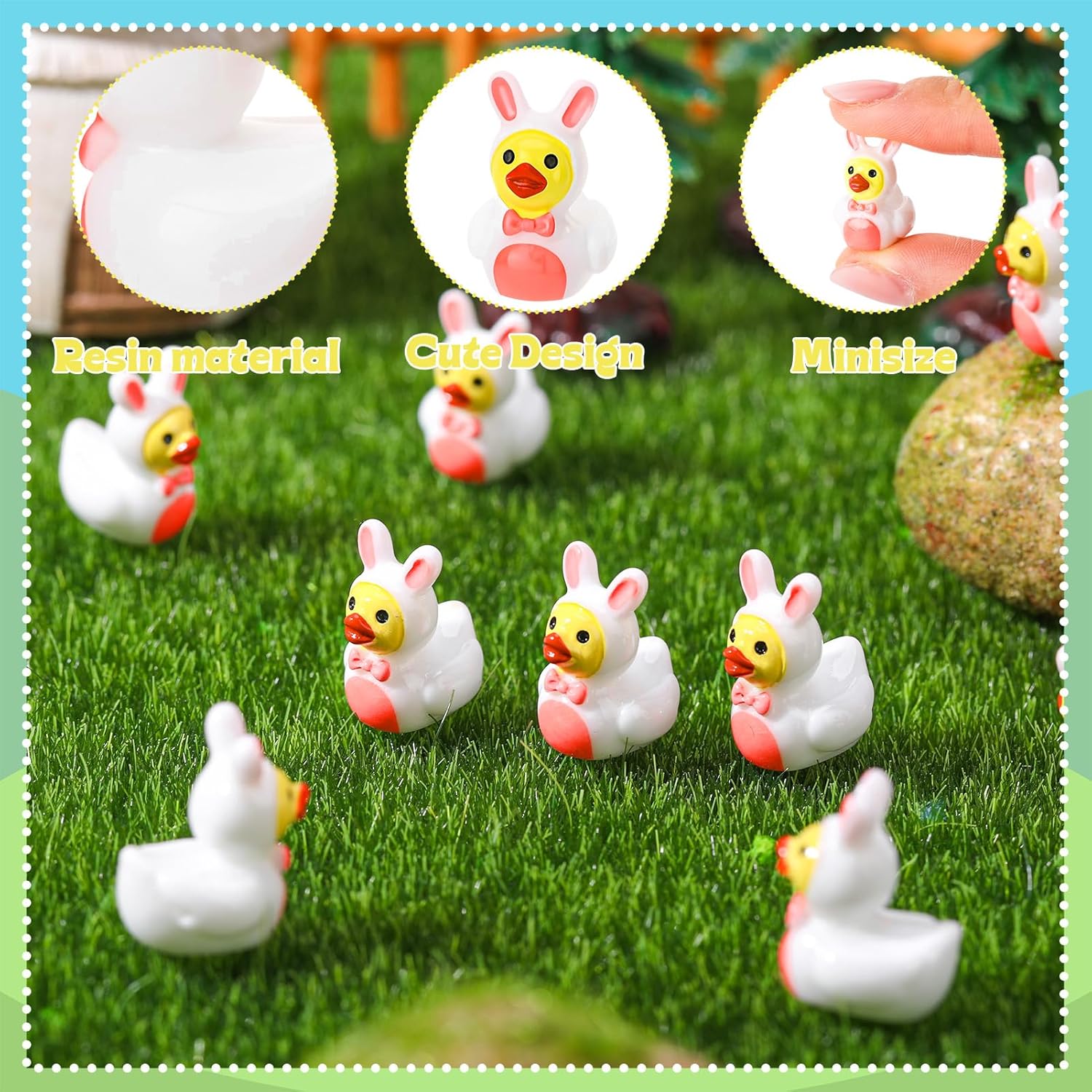 50 Pcs Rabbit Ducks Toy Figures, Easter Mini Bunny Resin Ducks Bulk, Tiny Rabbits Figurine Dress up Duck Toy for Easter Party Favors (Bunny Duck)