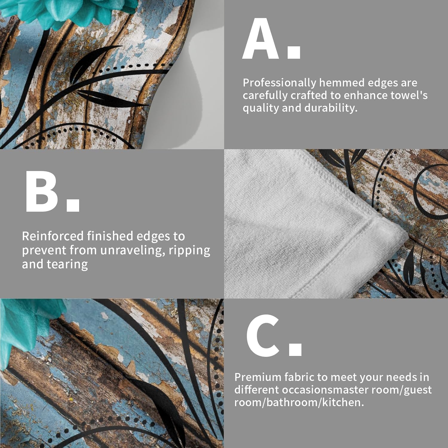 Farmhouse Flower Floral Bathroom Hand Towel Set of 2, Rustic Teal Turquoise Dahlia Fingertip Towel Country Blue Wild Garden Plant Decorative Soft Highly Absorbent Bath Towels for Home Hotel Gym Spa - Image 5