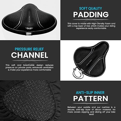 Miniatura 4 de X WING Cojín de asiento de bicicleta, funda de asiento de bicicleta acolchada de gel para hombres y mujeres, cómodo, cojín de sillín ultrasuave,