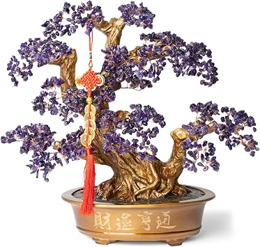 Natural Amethyst Gemstone Crystal Bonsai Tree of Life 1,350 Gemstone Count Large Feng Shui Money Chakra Tree for Luck and Wealth Desk Decoration 20 Inches