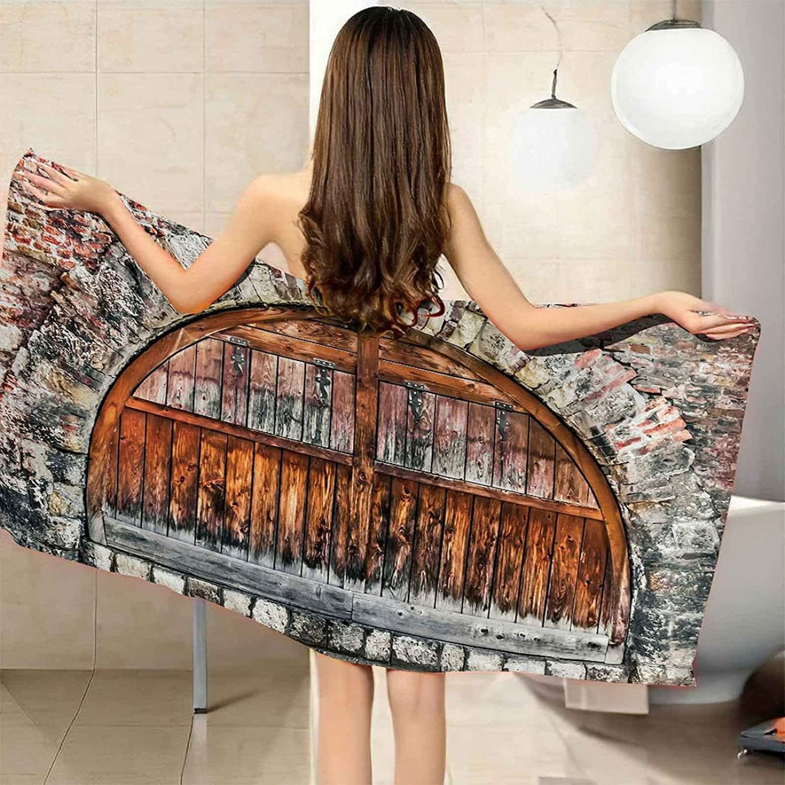Telo Da Spiaggia Retrò Telo Mare Microfibra Telo Mare Grande 200x200 cm Asciugamano da Spiaggia Porta in Legno a Parete Asciugatura Rapida Leggero e Portatile, per viaggio, Campeggio e Bagno
