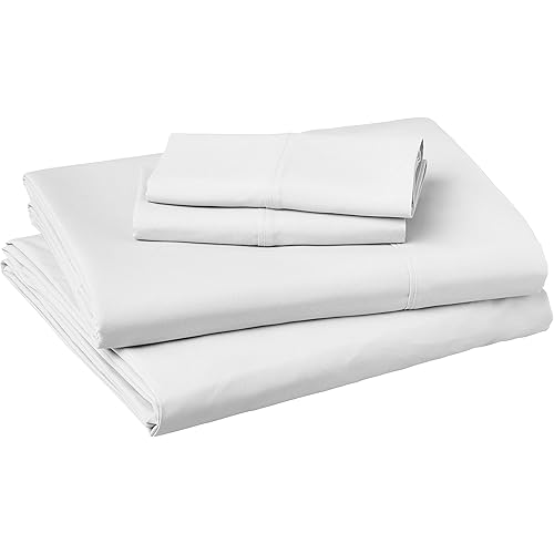 Amazon Basics Lightweight Super Soft Easy Care Microfiber 4 Piece Bed Sheet Set (Includes Two Pillowcases), Twin XL, Bright White, Solid