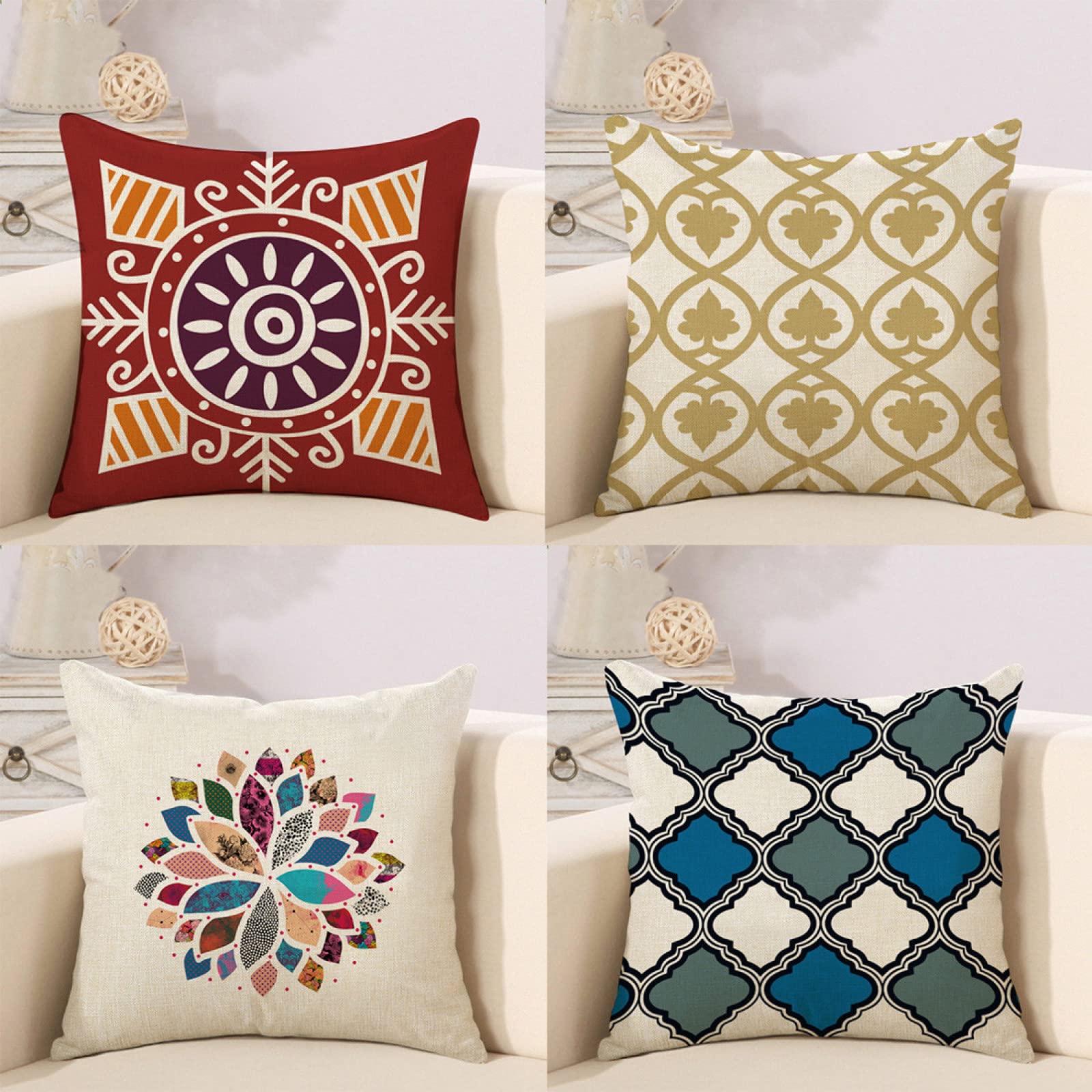 Housse de coussin 65x65cm pour canapé et jardin lot de 4 en lin