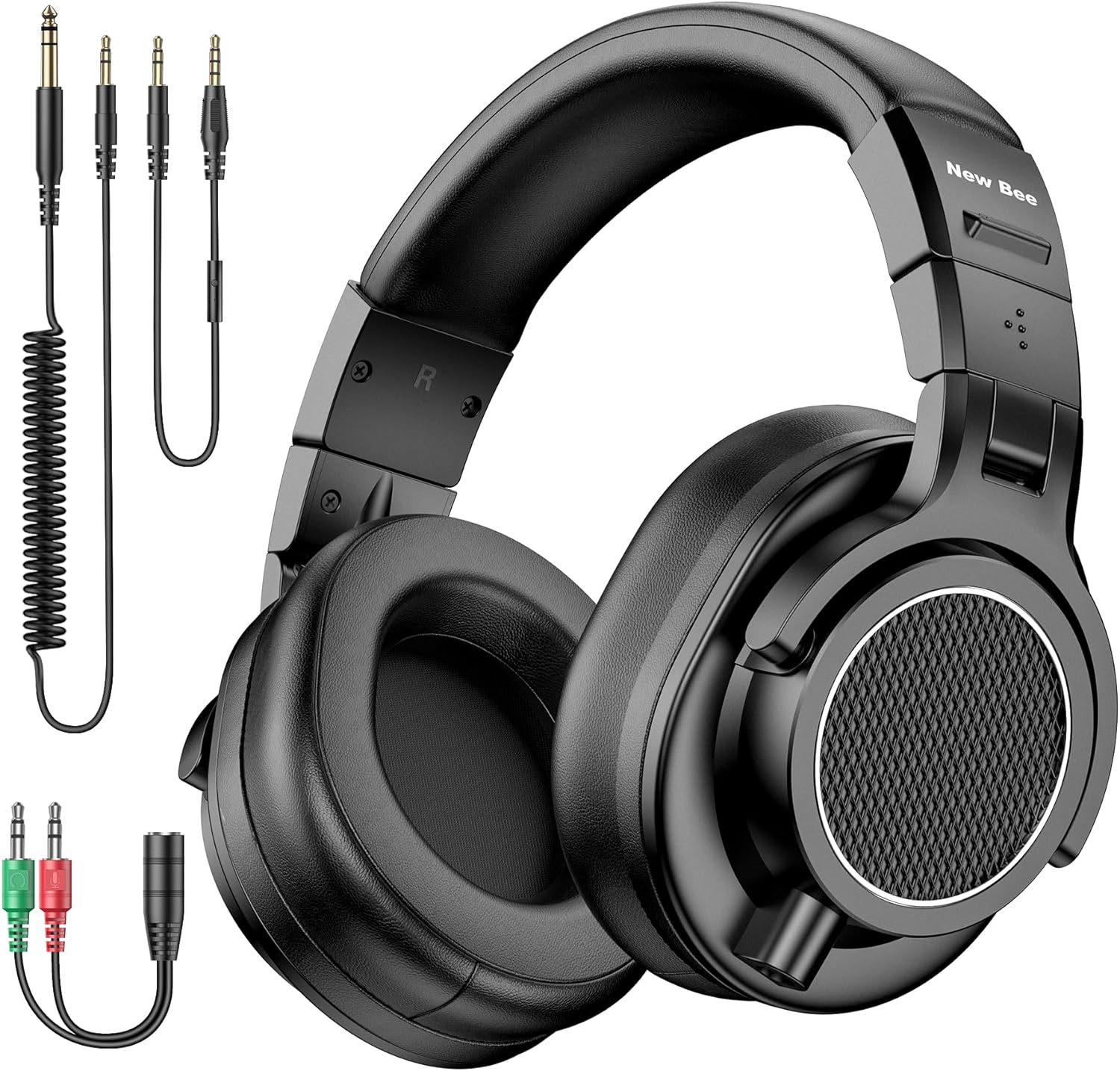 New bee Studio Monitor Headphones with 50mm Drivers, Dual Jacks (3.5mm/6.35mm) & 180° Rotatable Earcups for DJ/Recording/Podcast