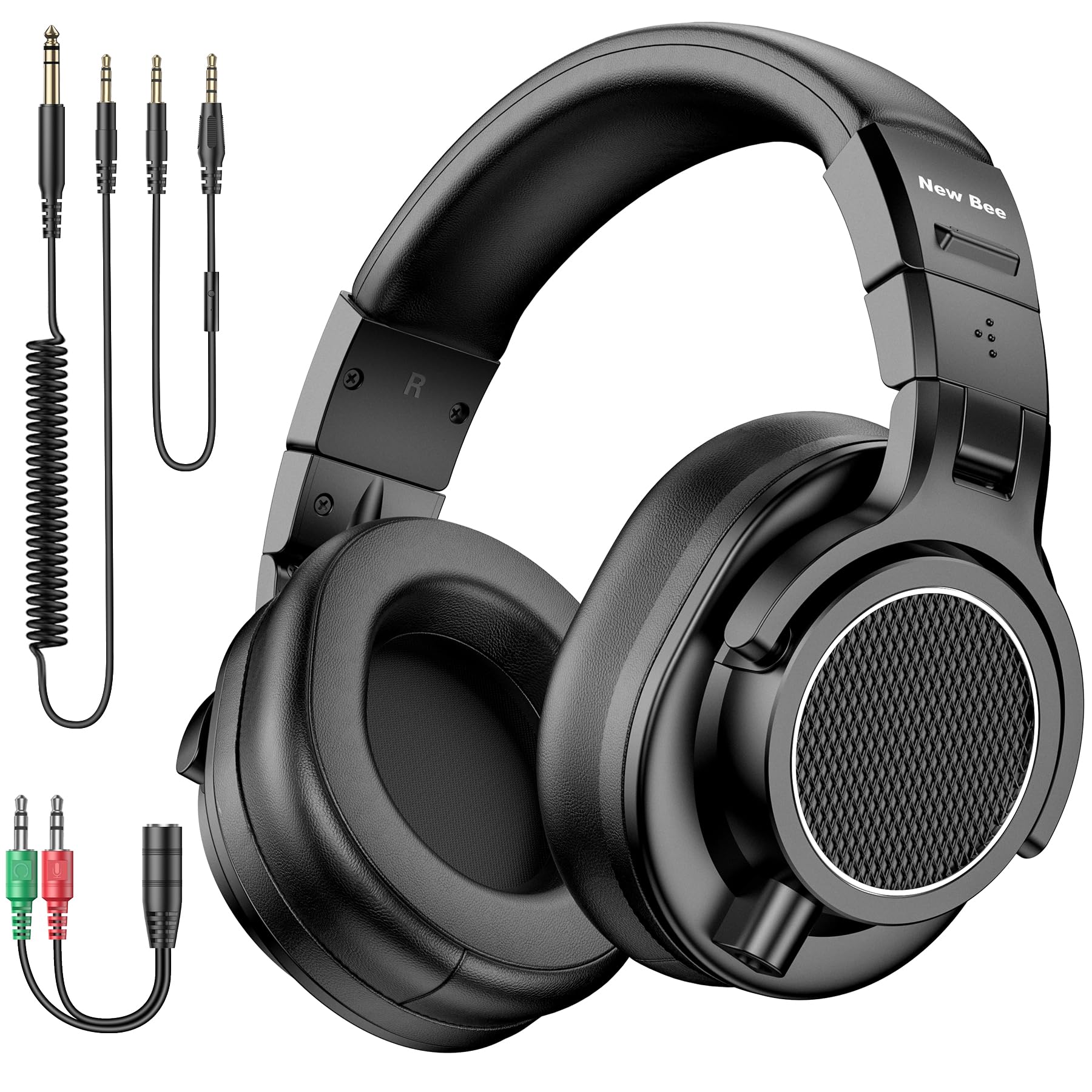 New Bee Wired Over Ear Headphones, Studio Headphones with 50mm Drivers and 6.35mm & 3.5mm Jack