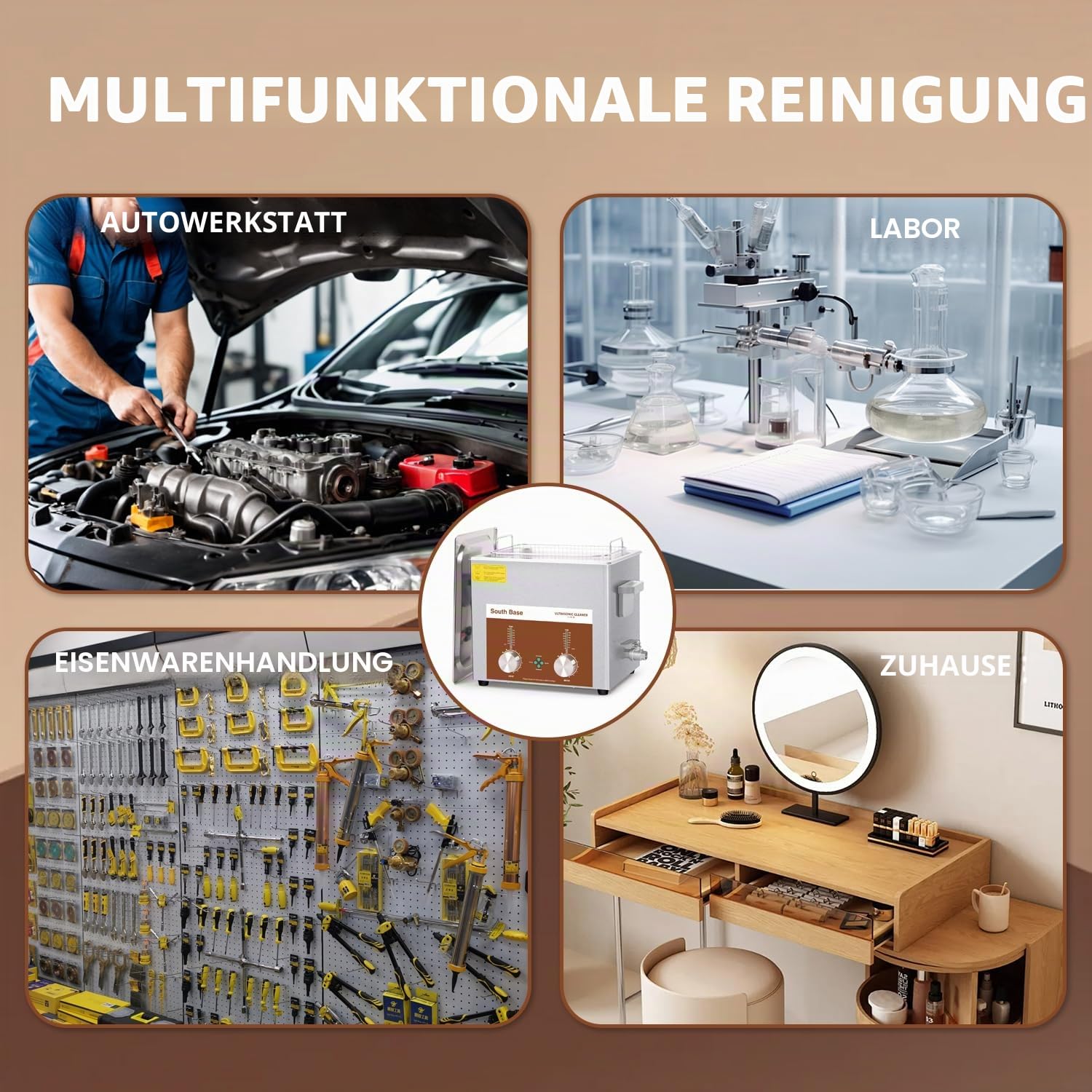 SOUTH BASE Ultraschallreinigungsgerät, 10L 240W Edelstahl Ultraschallreiniger mit Reinigungskorb, Timer & Heizung zur Reinigung von Teilen, Schmuck, Brillen, Ketten