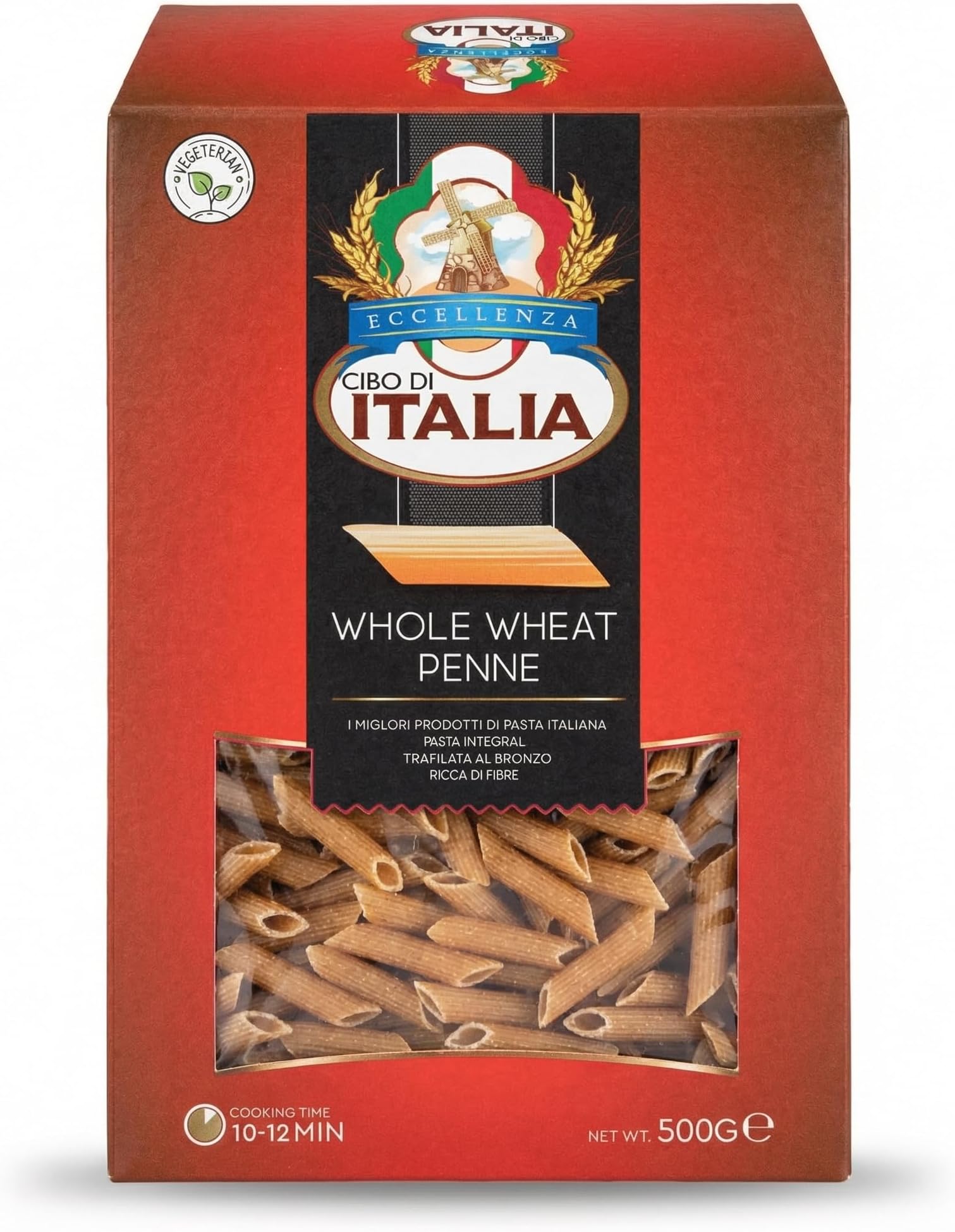 Cibo Di Italia Pasta Penne Rigate - Whole Wheat 500g | Integrali | Vegetarian