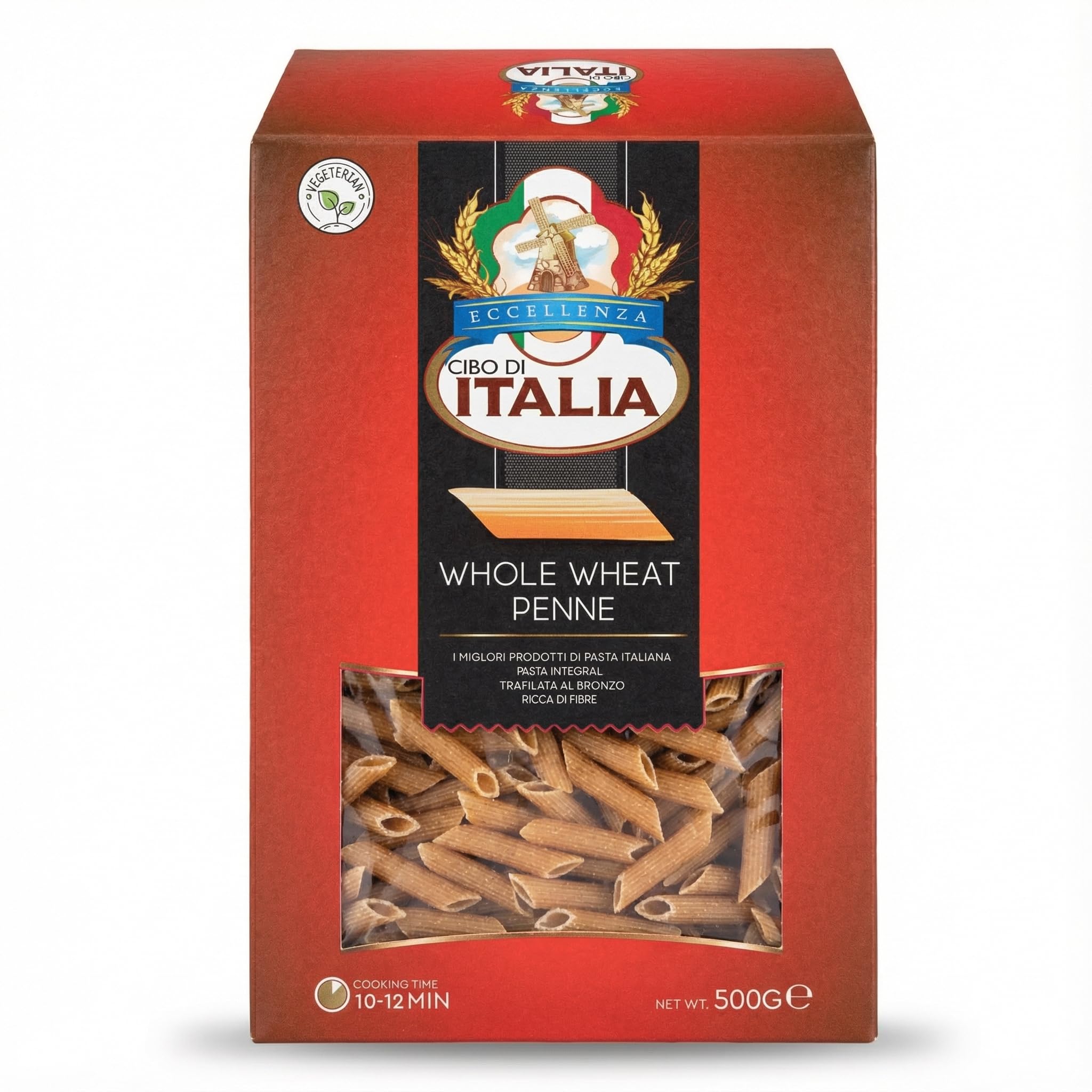 Cibo Di Italia Pasta Penne Rigate - Whole Wheat 500g | Integrali | Vegetarian