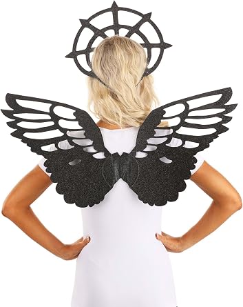 Fun Costumes - Dark Angel Halo and Wing Costume Kit - 100% Polyester, Glittery Foam, Elastic Straps, One Size Standard