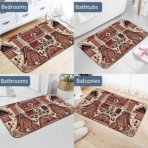 Miniatura 5 de Tapetes de baño para baño, color rojo, beige, marrón oscuro, patrón de tribu secreta, estilo bohemio, absorbente de agua, antideslizante, alfombra