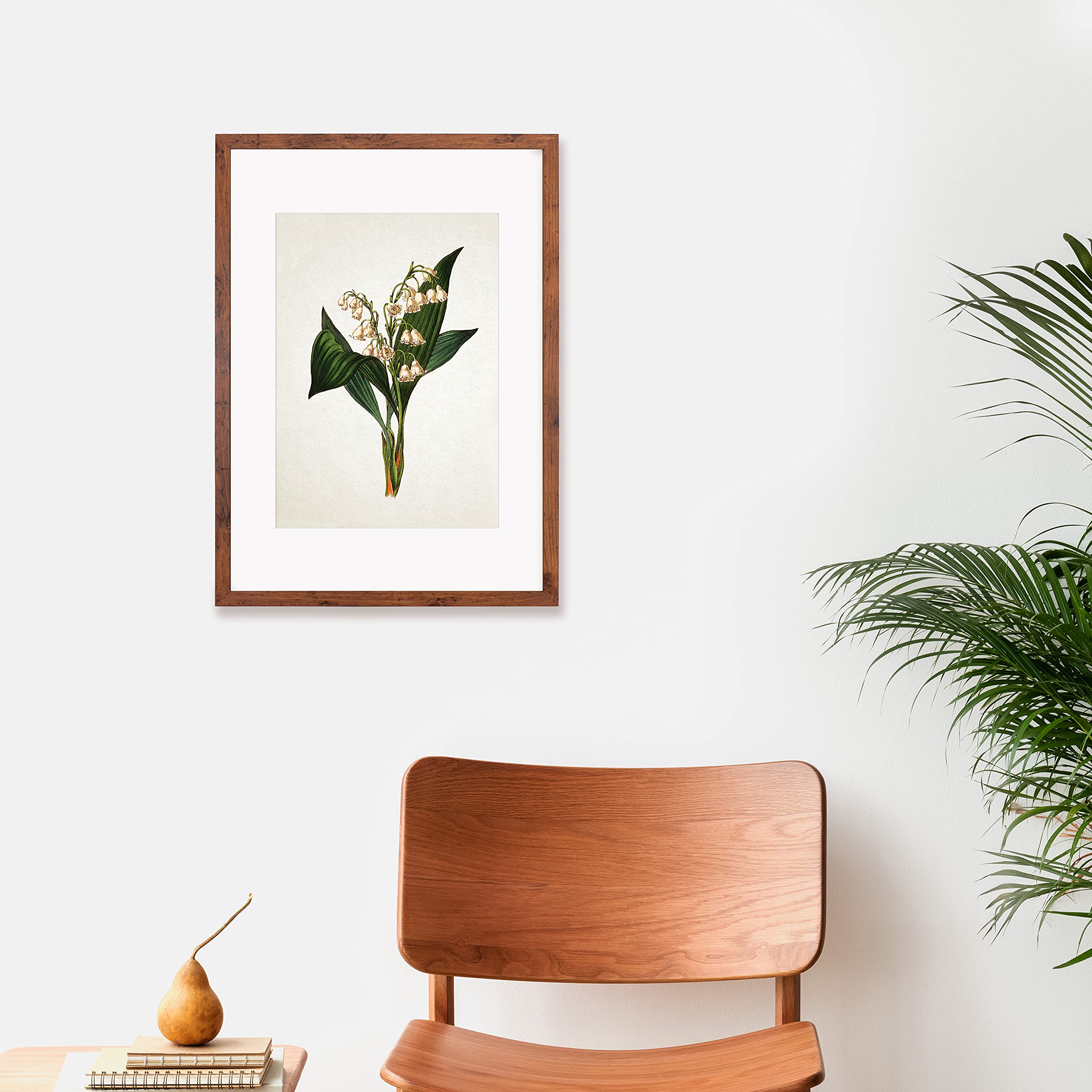 Stampa artistica botanica antica – Poster decorativo da parete con illustrazione giglio della valle (cornice rustica)