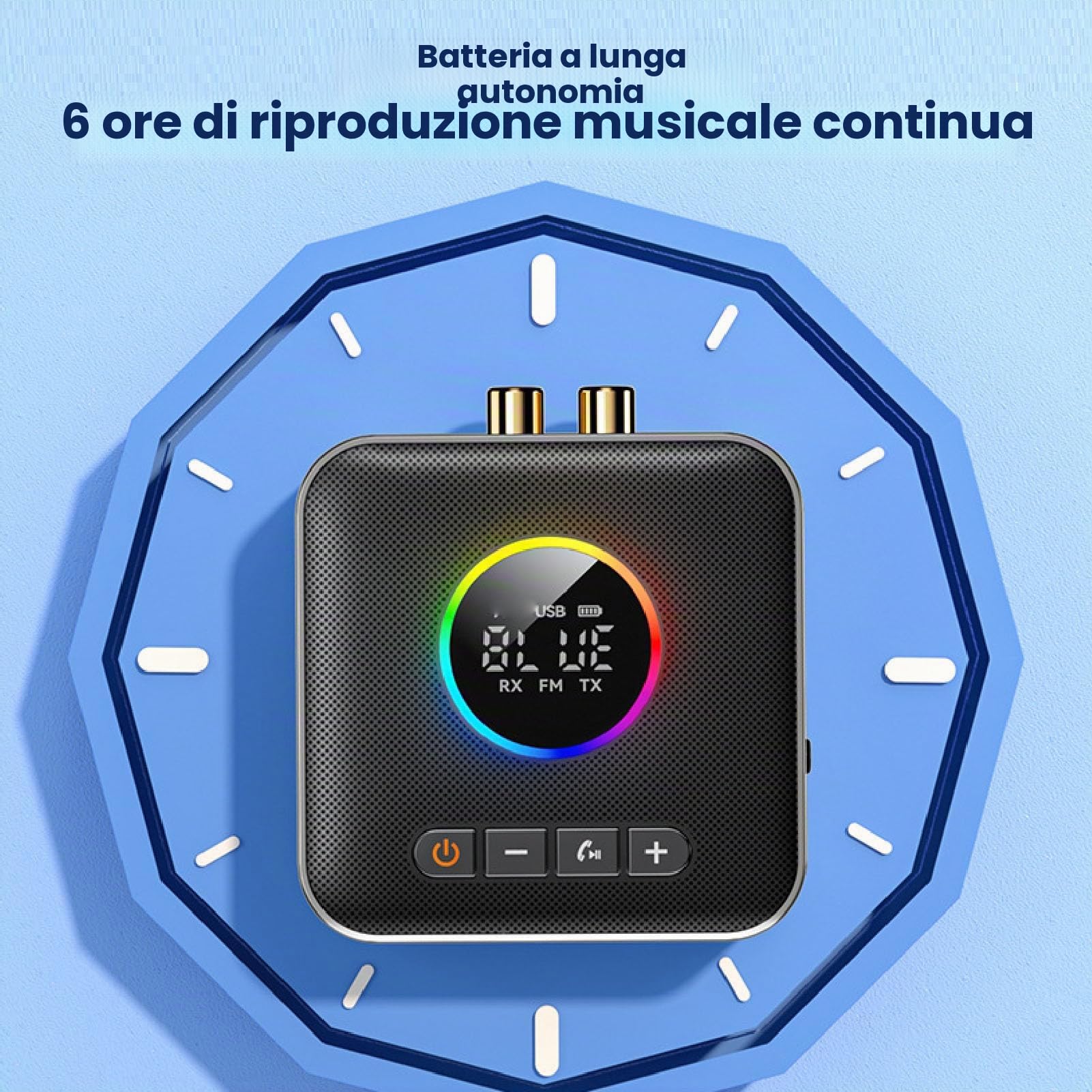 Ricevitore Trasmettitore Bluetooth 6.0 per TV, Adattatore Audio Wireless 3 in 1 con Trasmettitore FM, Display Digitale a LED, USB AUX da 3,5 Mm per Stereo Domestico, Luce RGB