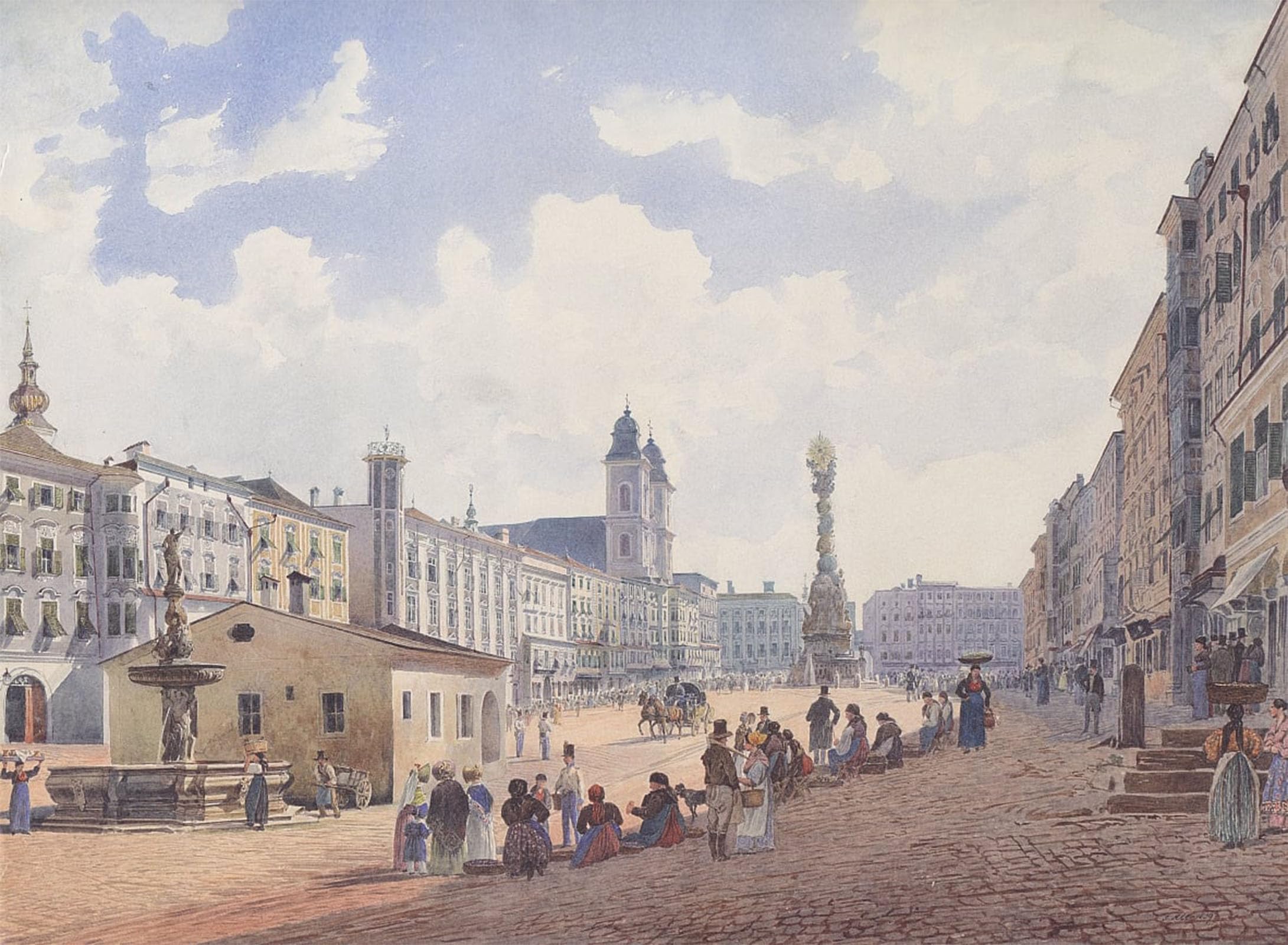 RZHRHJES Vintage Picture Wall Picture Painting Print Poster the Main Square in Linz by Rudolf Von Alt Abstract Wall Art Painting for Home Decor 60x90cm