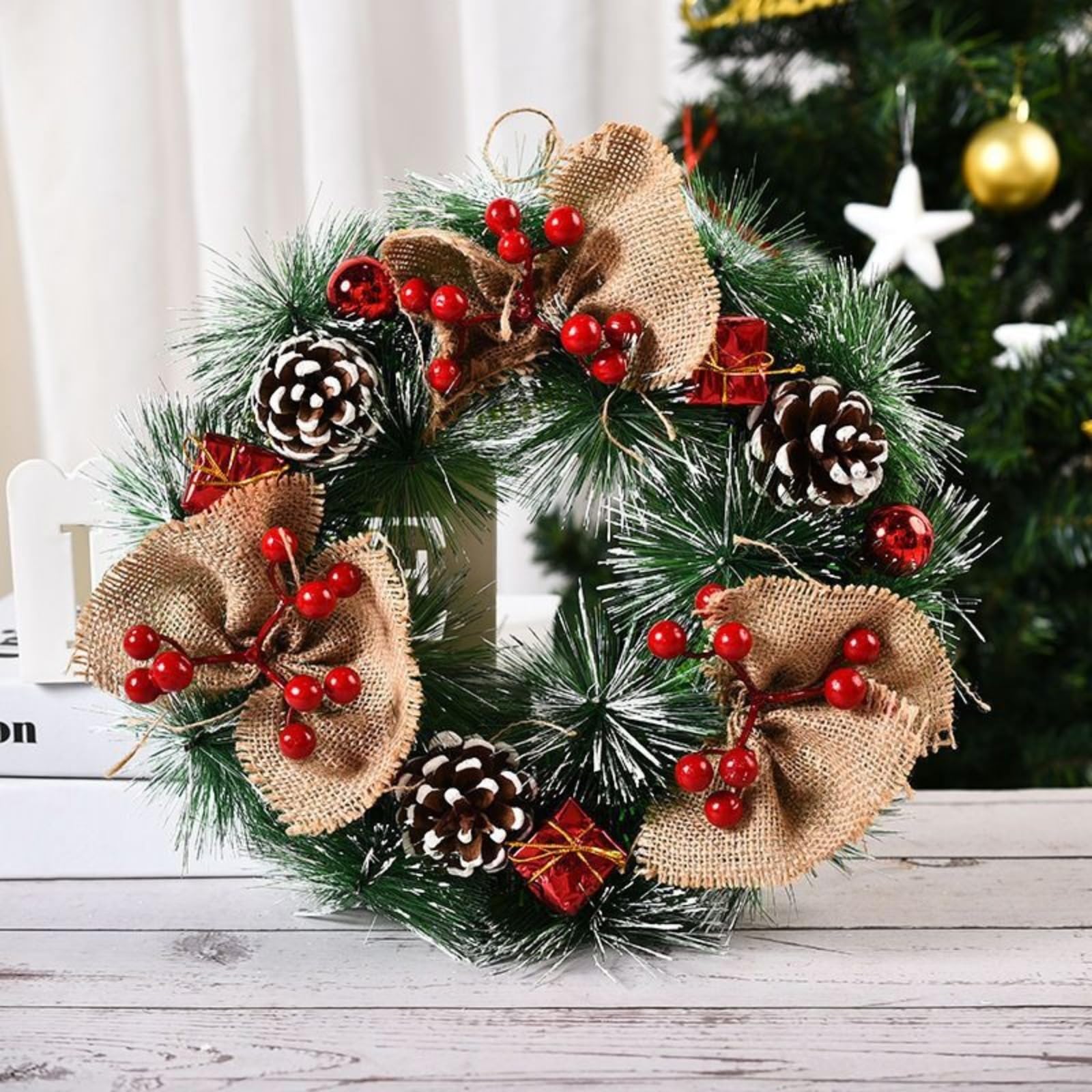 Couronne de Noël 30 cm à suspendre à une porte, décorations de Noël pour sapin de Noël, décoration murale