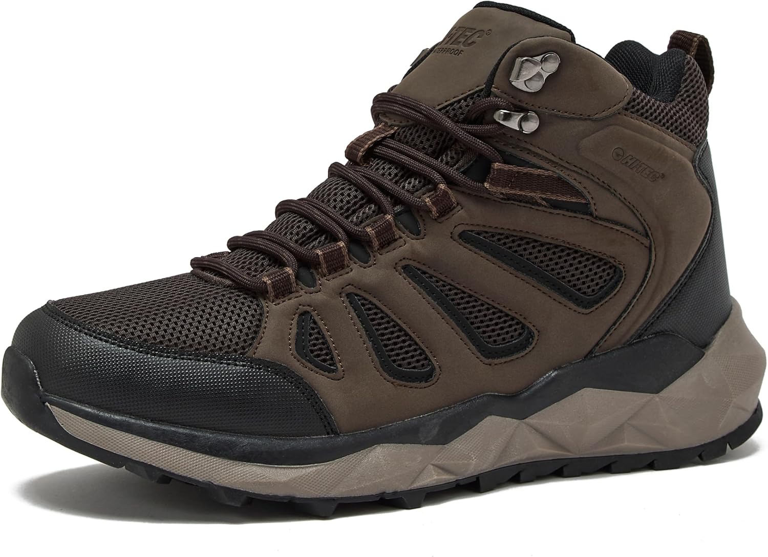 HI-TEC Valley Geo Mid Waterproof Hiking Boots for Men, Lightweight Breathable Outdoor Trekking and Trail Sneakers, Sizes 7 to 15