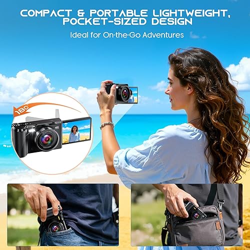 Miniatura 4 de JDZ Cámara digital 4K para fotografía y video, cámara de videoblogs de 56 megapíxeles con enfoque automático para YouTube, pantalla giratoria de 3''