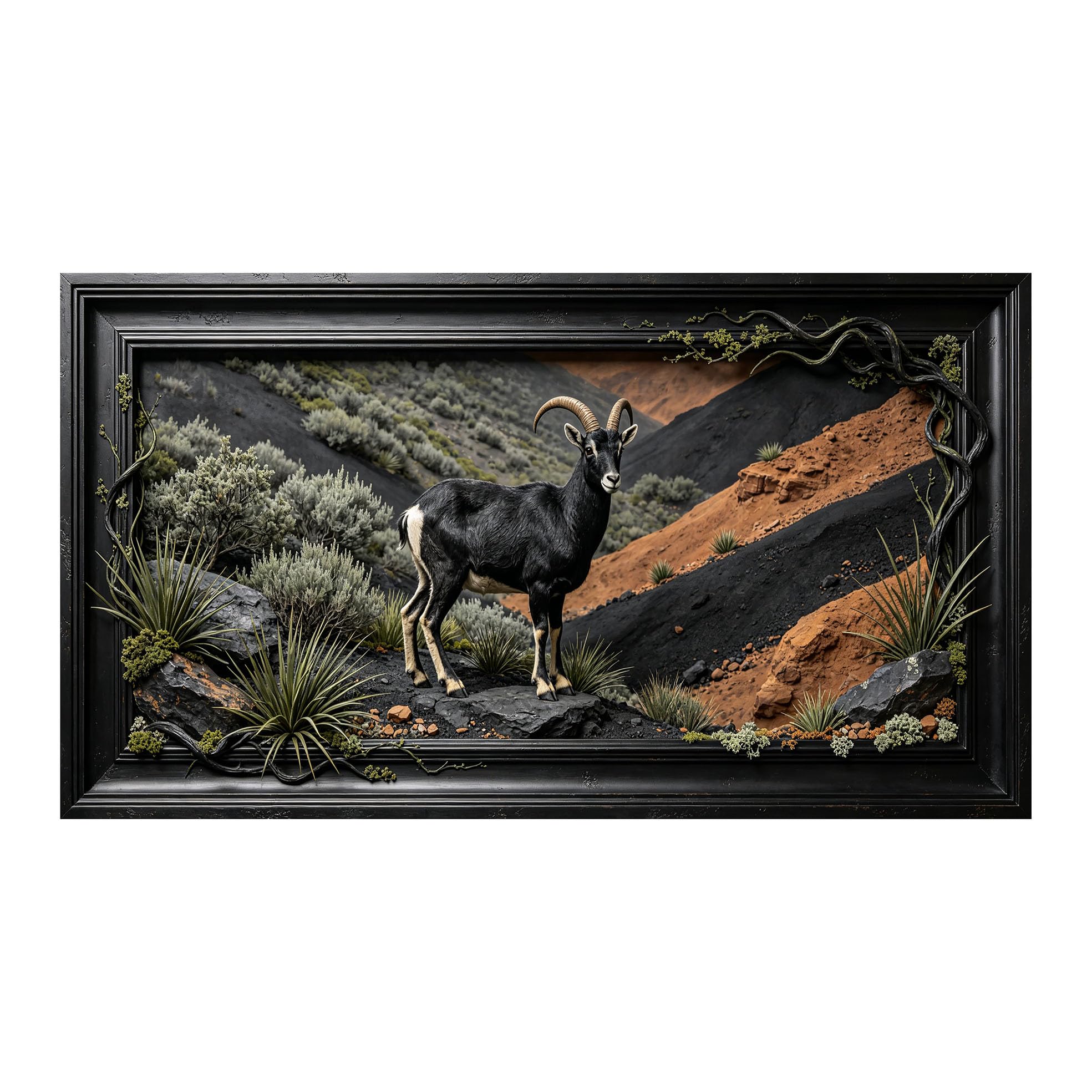 Yzpallescene 3D 3D Framed Wall Art 50cm×90cm Mountain Goat Desert Landscape Realistic Oil Painting Large Size SelfAdhesive Removable Wall Decor Prints Artwork for Living Room Bedroom Office