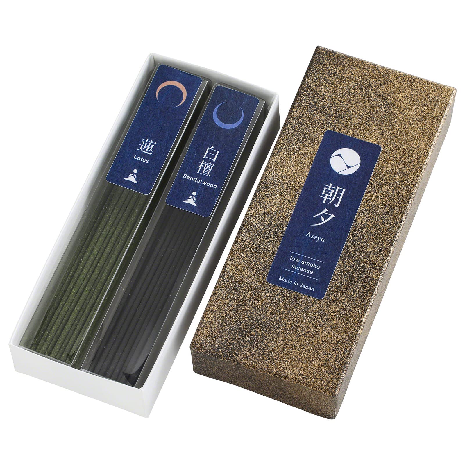 Asayu Japanese Low Smoke Incense Sticks Yoga Scent Set (Lotus and Sandalwood), Made in Japan, ca. 80 sticks, 40gr Quality Variety Pack for Meditation, Natural Material, Multipack (Yoga Set)