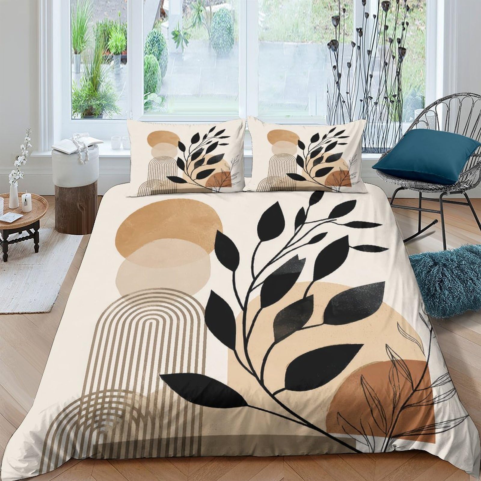 Ctjqhvkz Style-4 3D Printed Abstract Leaf Fitted Sheet Microfiber Earthy Geometric Bed Cover For Bedroom Dorm Easy Care Decor Single（135X200cm）