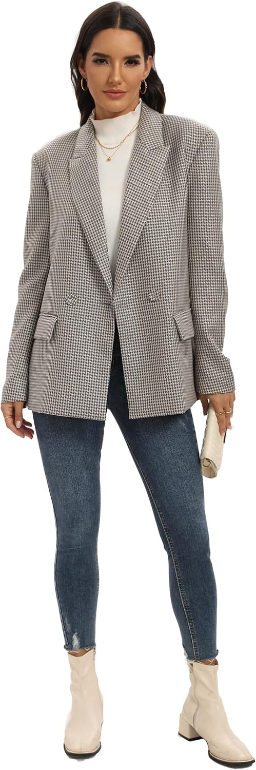 TRNY Women's Oversized Double-Breasted Suit Blazer Jacket Long Sleeve Casual Boyfriend Style Work Office Blazer with Pockets - Image 5