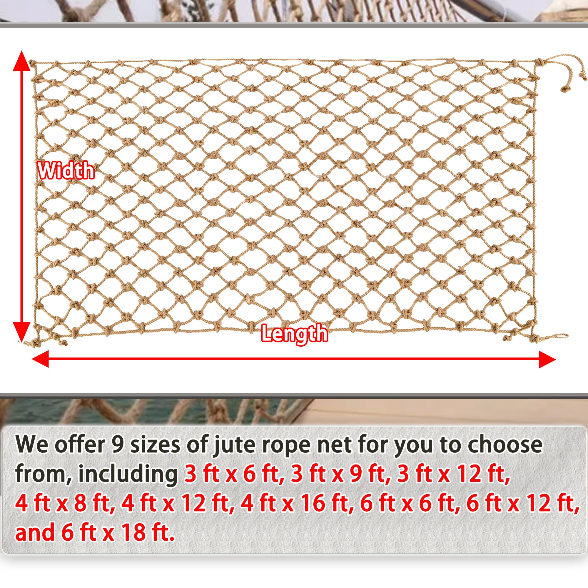 Jump Rope Net Climbing Rope Jute Hemp Rope Net - 0.5mx3m Diamond Mesh Safety ...
