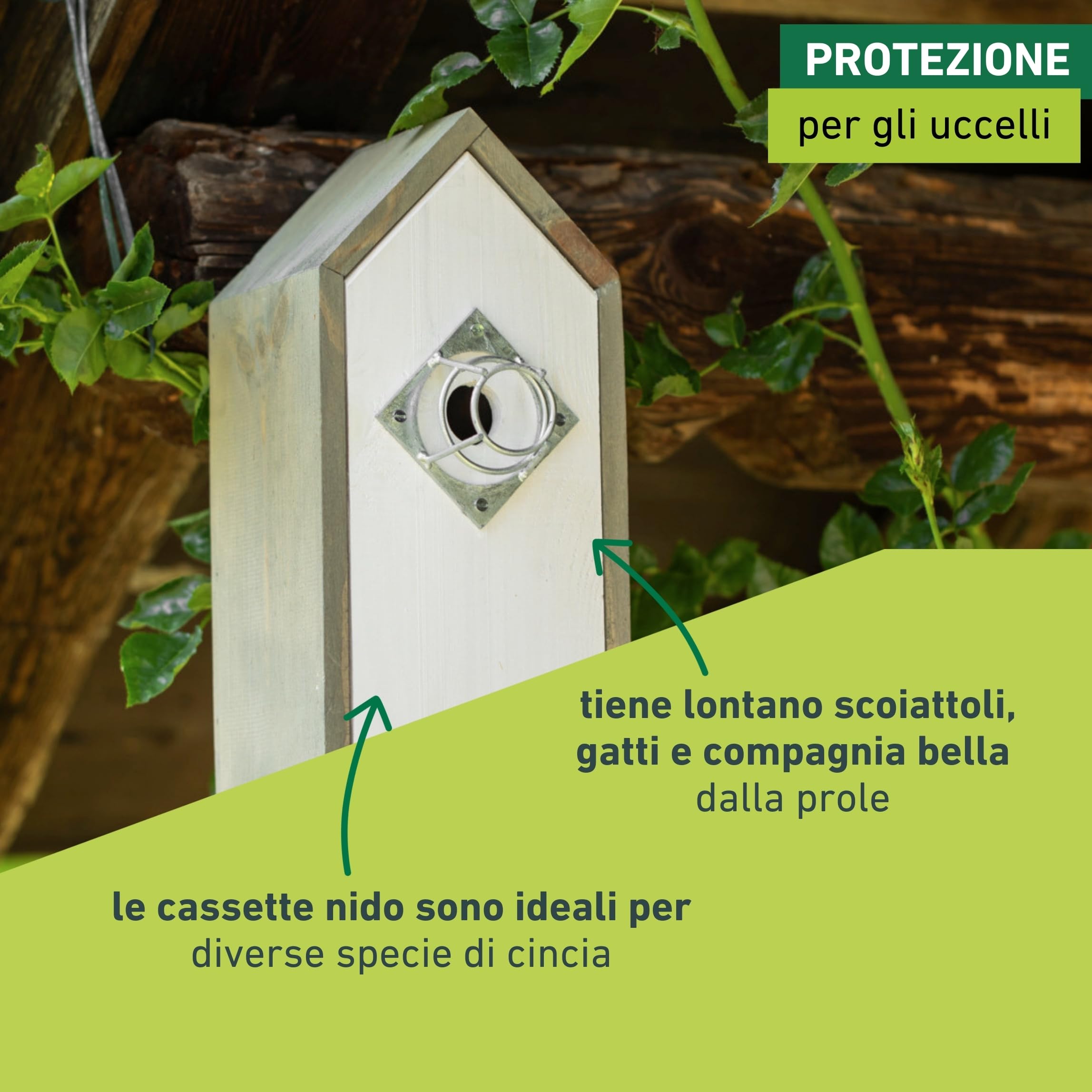 Windhager 07471 - Nido di protezione per nidificazione, protezione sicura dei fori di volo, protezione per picchi, accessori per nidificazione, 7 x 7 x 4 cm, argento