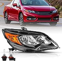 Vista 13 de Reemplazo del conjunto de faros delanteros para Honda Civic 2014-2015 de 2 puertas Coupé, carcasa negra, reflector ámbar (L+R)