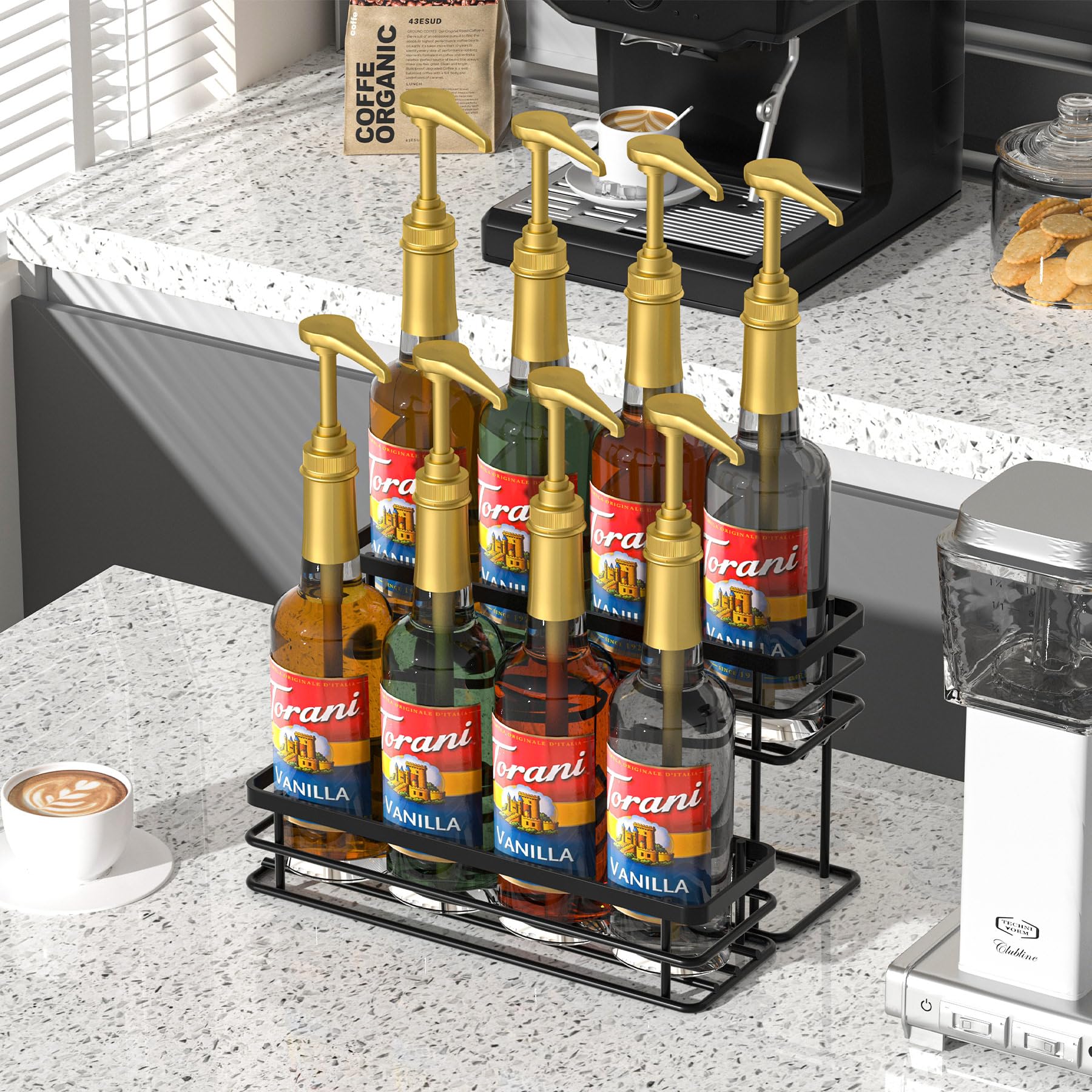 Snapklik.com : 8 Bottle Coffee Syrup Organizer Rack, 2 Tier Spice Rack ...