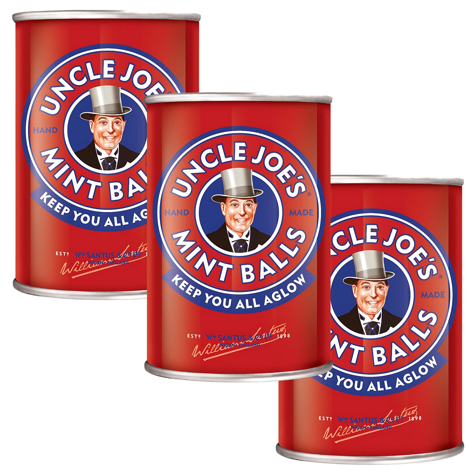 Uncle Joe’s Mint Balls Tin 4.23 Oz (Pack of 3) | All Natural, Vegan, Gluten Free British Candy | Real Peppermint Oil Hard Candy | Individually Wrapped English Mints | Imported UK Breath Mint Gift Tin