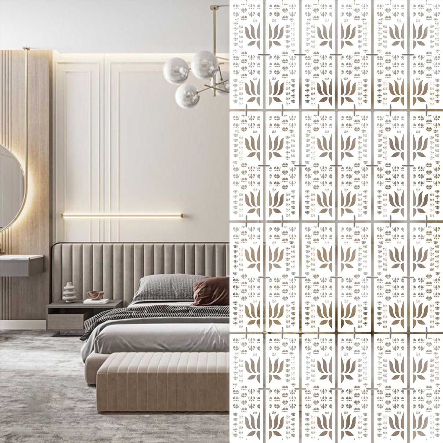 OLIVE TREE Room Partitions Hanging Room DIY Divider Panel Modern Hanging Screen Partition for Decorating Bedding, Dining, Study and Sitting Living -Room, Hotel -White-8115-image-13